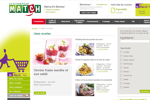 Site internet de Supermarchés Match